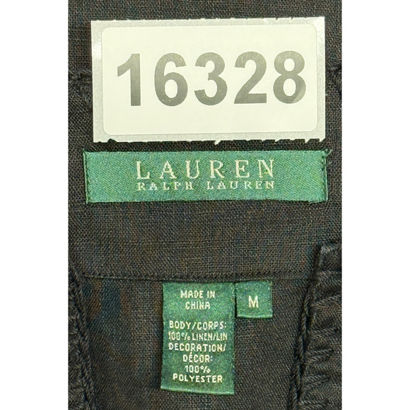Lauren Ralph‎ Lauren Top Womens Medium Black Floral Linen Embroidered 3/4 Sleeve - Picture 9 of 9